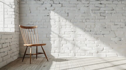 "Minimalist Wooden Chair in Cozy Loft Setting"