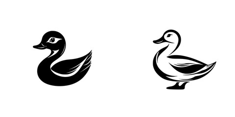 Obraz premium Two stylized duck illustrations showing different designs and poses isolated on a white background