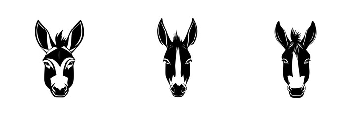 Fototapeta premium Illustrations of three distinct donkey heads with varying ear shapes and features in a minimalist style