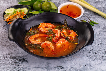 Asian sour spicy soup with prawn