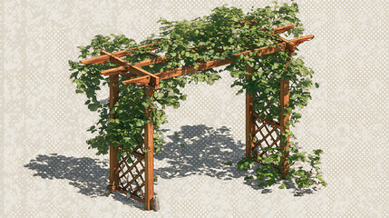 Wooden Pergola Arch Covered in Lush Green Vines