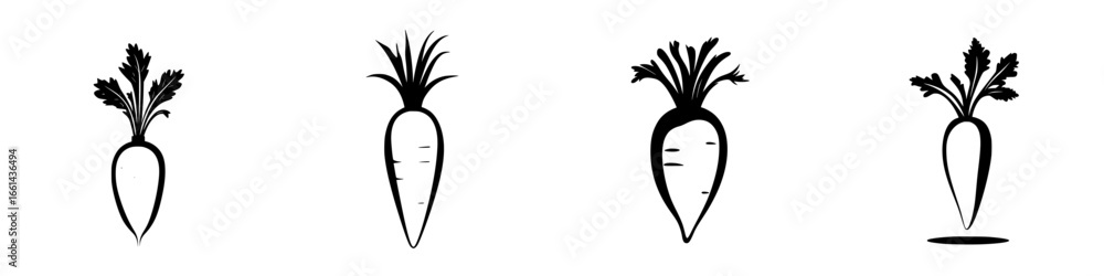 Poster illustrations of various radish types with unique designs showcasing their distinct features and sha