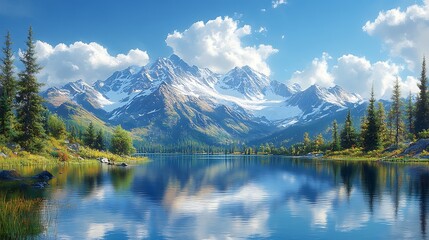 Fototapeta premium Mountain lake landscape reflection