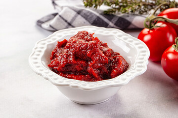 Red organic fresh tomato paste