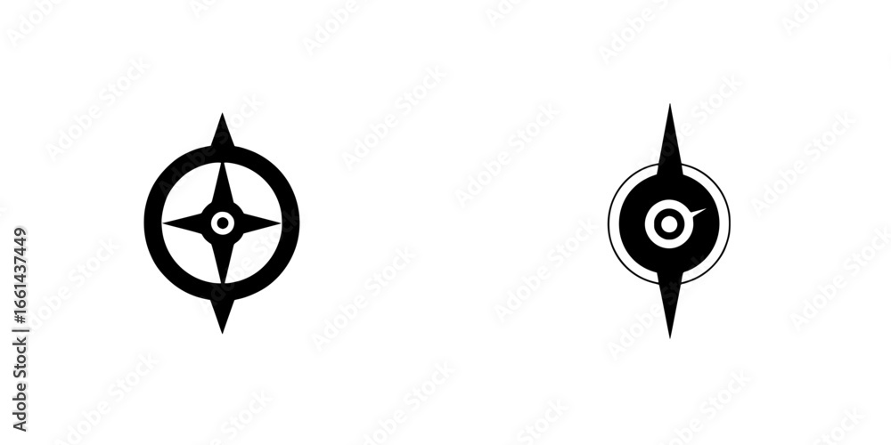 Poster design elements showcasing two distinct compass patterns in black and white with a minimalist aesthe
