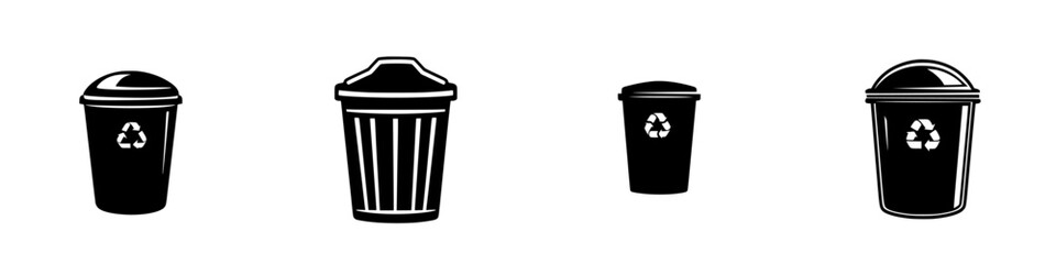 Different types of waste bins displayed in a clean urban setting during daylight hours