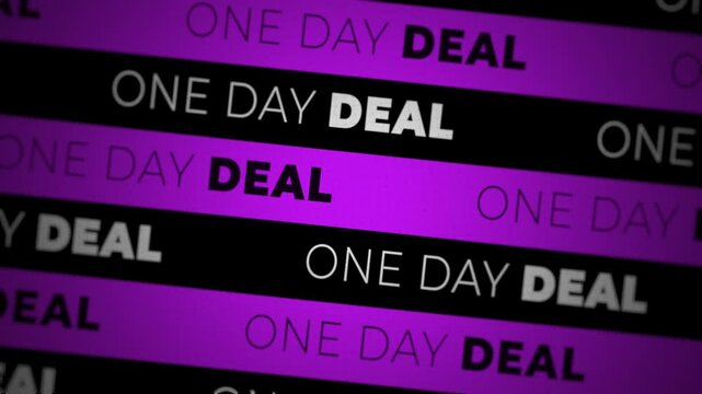  Full HD stock | Marketing kinetic typography text advertising one day deal on purple bands perfect for promotions, sales, marketing, banners, websites, and social media.
