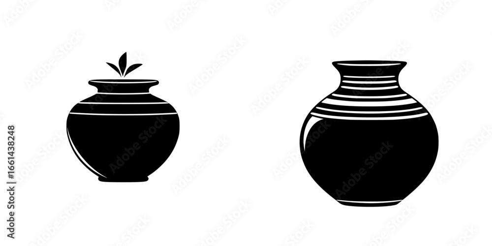 Poster different styles of decorative pottery displayed on a plain background showing craftsmanship and des