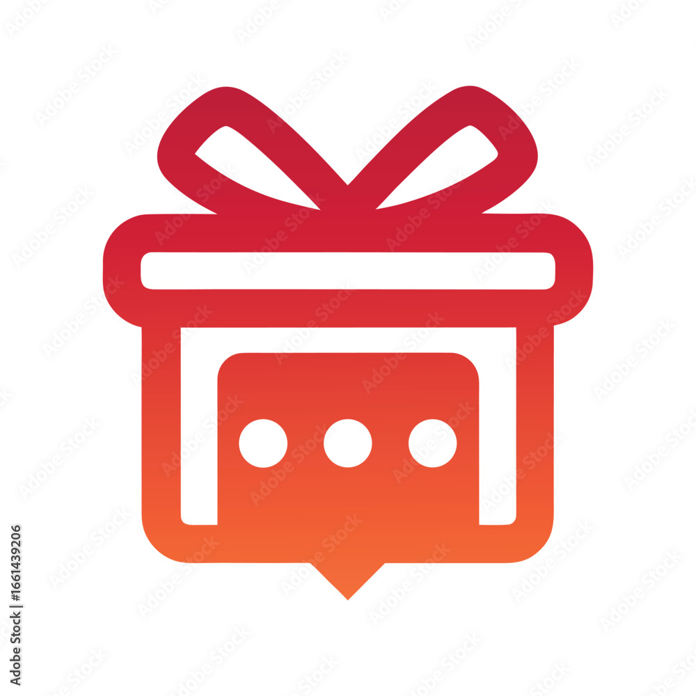 Poster red gradient gift box with chat bubble icon and three white dots message