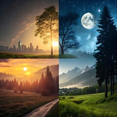 night landscape with moon and stars