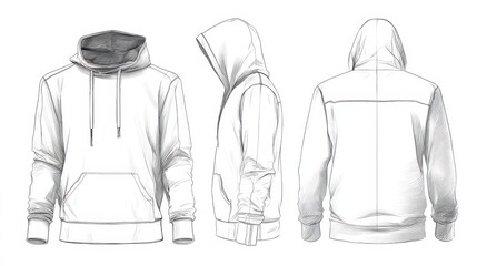 Hoodie Sketch. Technical Drawing of Shirt Clothing Fashion Design