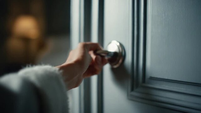Opening Doors to New Beginnings: A hand gently reaches for the elegant doorknob, embodying a moment of anticipation and the prospect of entering a new space or chapter in life.