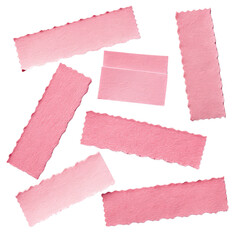 Set of isolated pink torn blank note paper strips top view from above on white background png torn paper texture png pink note strips png isolated paper elements png blank note images png