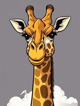 an image of a giraffe with a very long neck and a very long neck, there is a giraffe that is standing in the clouds