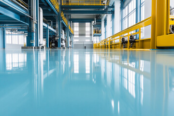 High-quality seamless epoxy resin flooring in industrial space Generative AI