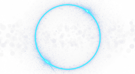 Blue Circular Round Frame with sparkles and flares, featuring abstract luminous particles and a blue stardust light effect on a transparent background. 