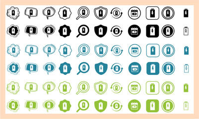 Battery Power Icon Set, Energy and Charging Symbol Collection