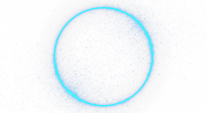 Blue Circular Round Frame with sparkles and flares, featuring abstract luminous particles and a blue stardust light effect on a transparent background. 