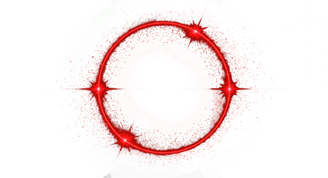 Red Circular Round with sparkles and flares, featuring abstract luminous particles and a Red stardust light effect on a transparent background.  - Powered by Adobe