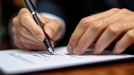 Close up, businessman using stylus pen signing e-document on digital tablet at office, E-signing, electronic signature concept. Business man online working on computer devices on office desk