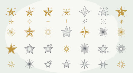 Collection of glittering stars and bursts perfect for celebratory designs and festive events