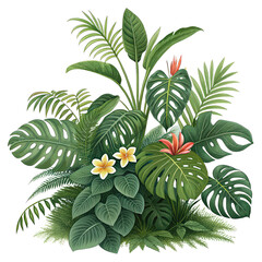 Tropical leaves foliage plant jungle bush floral arrangement nature backdrop isolated png vibrant greenery png lush plant design png leafy jungle setting png tropical foliage arrangement png