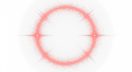 Red Circular Round with sparkles and flares, featuring abstract luminous particles and a Red stardust light effect on a transparent background. 