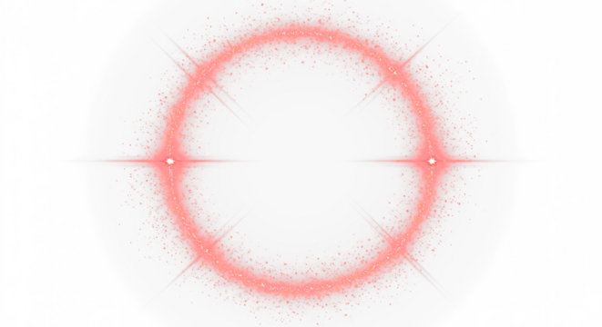Red Circular Round with sparkles and flares, featuring abstract luminous particles and a Red stardust light effect on a transparent background. 
