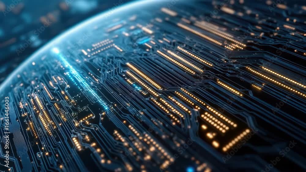 Poster futuristic circuit design showcasing digital technology with glowing electronics patterns