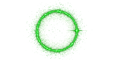 Green Circular Round with sparkles and flares, featuring abstract luminous particles and a Green stardust light effect on a transparent background. 