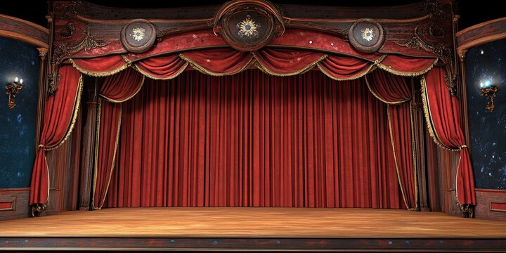 Elegant Stage Curtains and Wooden Stage Setting - Powered by Adobe