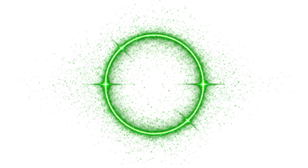 Green Circular Round with sparkles and flares, featuring abstract luminous particles and a Green stardust light effect on a transparent background. 