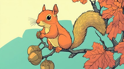 Squirrel holding acorn on branch