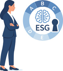 CSR lead viewing AI ESG score badge Illustration