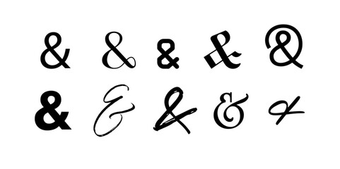Various stylized ampersand symbols in black on white background  