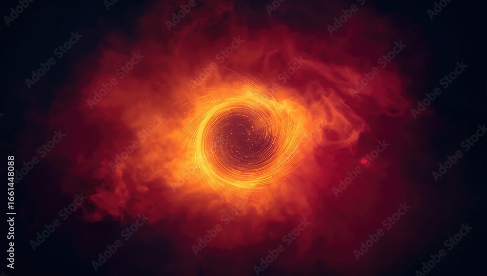 Poster vibrant cosmic nebula illuminated with fiery orange and deep red tones, creating a mesmerizing circu