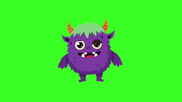 Halloween monster cartoon vector art, featuring a monster animation isolated on a green screen in 4K.