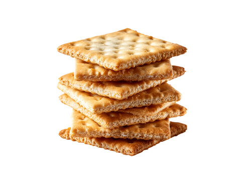 Crispy golden crackers stacked high delicious snack, Isolated On Transparent Background
