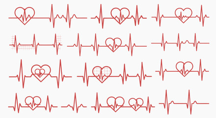 Heartbeat pulse signals in red convey vital signs and medical monitoring for wellness solutions