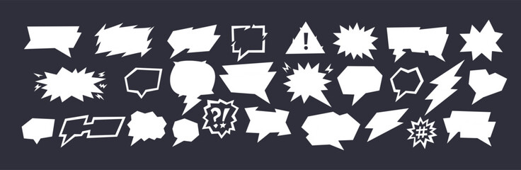 A comic conversation balloon drawn as speech line with talk icon and frame in vector outline. Comic conversation silhouettes show doodle chat boxes and cartoon elements for background use.