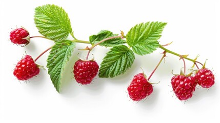  "Raspberry Stem: Fresh Berries with Leaves in Detail"