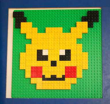 Colorful lego mosaic of a cartoon character