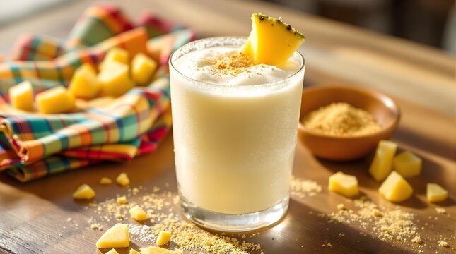Jamaican coconut rum punch creamy tropical cocktail with coconut milk (Jamaican Cuisine)