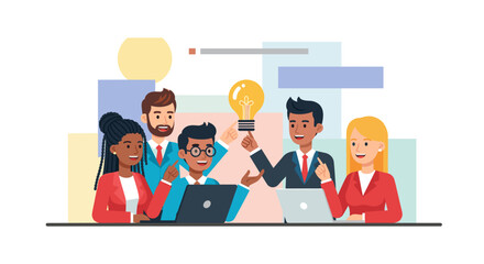 Diverse business team collaborates on new ideas, strategizing and innovating for success. Concept of teamwork, partnership, and creative solutions.