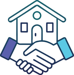  Outline Icon Showing Two Hands Shaking with a Small House — Real Estate Deal and Agreement Vector icon.