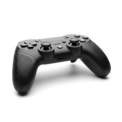Modern Black Gaming Controller on White Background.