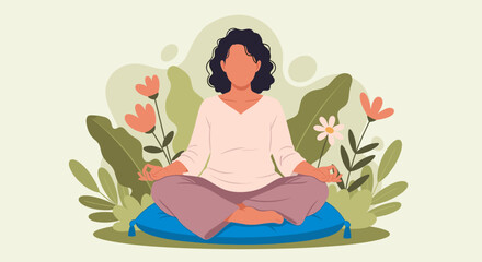 Woman meditating in a peaceful natural setting, embodying mindfulness, relaxation, and mental clarity for wellness and balance.