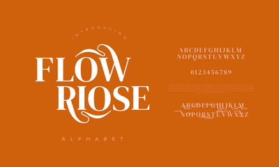 Fototapeta premium Flow Rose alphabet font with elegant serif decorative style, perfect for branding and design