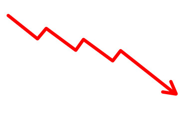 Red zigzag arrow pointing downwards illustration on transparent background