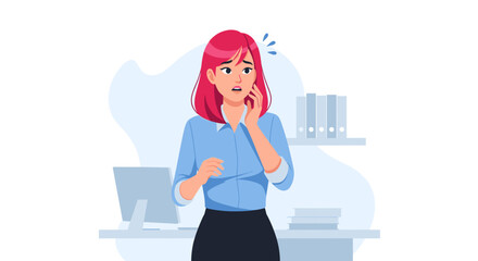 Anxious businesswoman feeling overwhelmed and stressed at her office desk, facing workplace pressure or a challenging deadline.